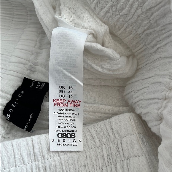 ASOS Curve NWOT White Cotton Crinkle Wide Leg Pants Elastic Waist, Size 12 - Picture 9 of 10